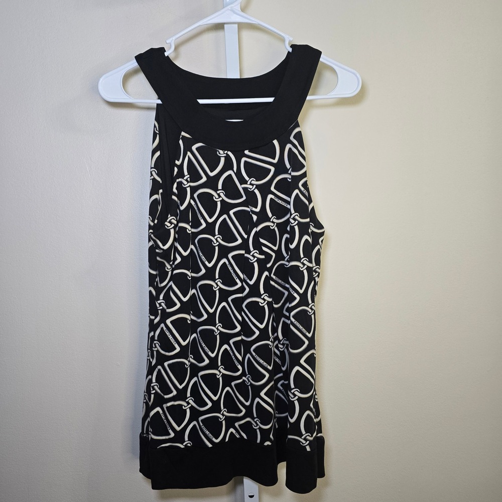 White House Black Market Sleeveless Knit Tank Top Black White Size M
